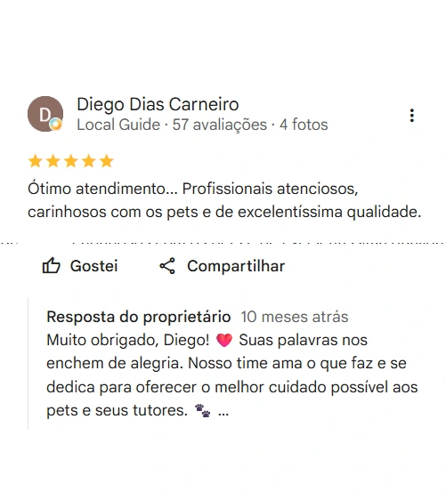 Avaliação real de tutor sobre a Pelos e Patas
