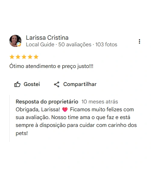 Avaliação real de tutor sobre a Pelos e Patas