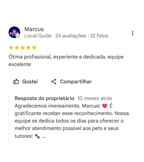 Avaliação real de tutor sobre a Pelos e Patas